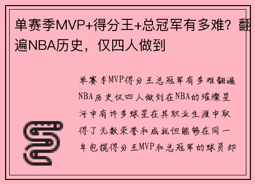 单赛季MVP+得分王+总冠军有多难？翻遍NBA历史，仅四人做到